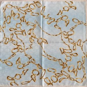 Celine Elegant Gold Chain on Blue Scarf silk cotton blend